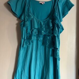 BONGO Turquoise Lace Ruffle Blouse